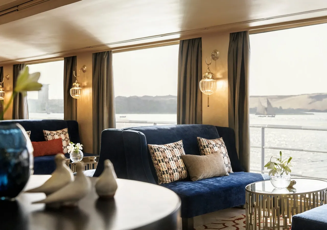 Lounge aboard the Sanctuary Sun Boat IV Nile Cruise Nile cruise